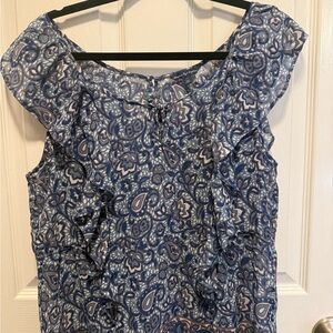 American Eagle Outfitters Blue Paisley Ruffle Sleeveless Top Blouse Y2K